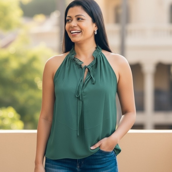Max Studio Tops - Max Studio Solid Green sleeveless V-Neck Halter Body Top size S